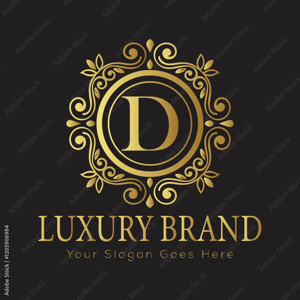 Fototapeta premium Luxury Ornate Letter Logo with Floral Frame and Dots