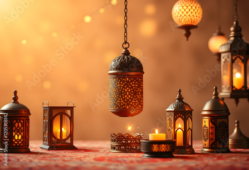 Elegant Ramadan Lanterns Candles Festive Decor photo