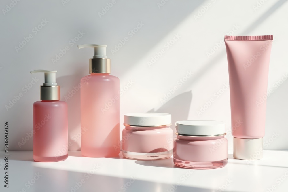 Luxurious skincare set with subtle shadow play on pure white backdrop , organic, professional Luxurious skincare set with subtle shadow play on pure white backdrop , organic, professional