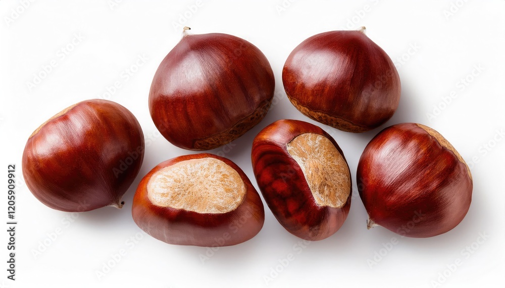 Chestnuts on a white background top view Chestnuts on a white background top view