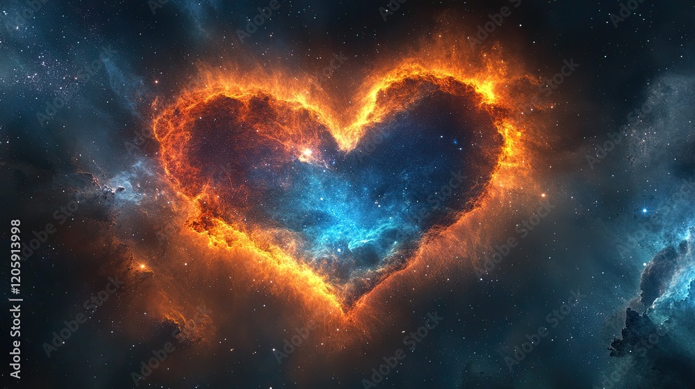 Heart-shaped nebula in a colorful space background symbolizing romance and love. Heart-shaped nebula in a colorful space background symbolizing romance and love.