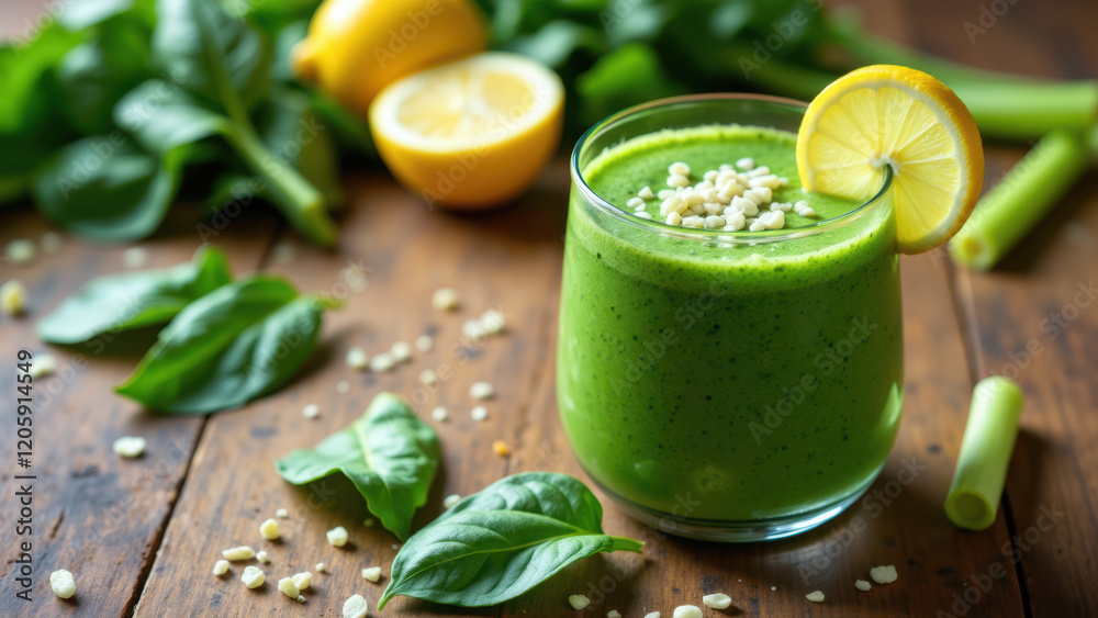 Smoothie with ingredients on wooden table. Smoothie with ingredients on wooden table.