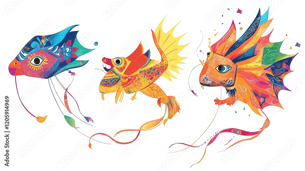 Qingming Festival vector design of traditional Chinese fish symbolizing prosperity and good fortune, isolated on white, PNG file Qingming Festival vector design of traditional Chinese fish symbolizing prosperity and good fortune, isolated on white, PNG file