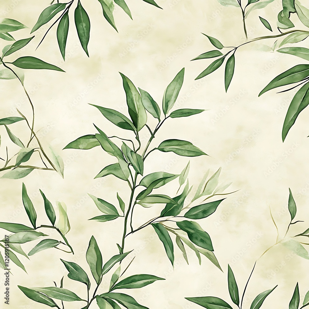 Fototapeta premium Seamless Decorative Rice Paper with Botanical Plant Motifs Natural and Eco-Friendly Design for Backgrounds