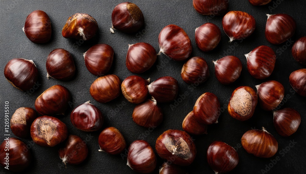 Chestnuts on black background top view
Chestnuts on black background top view