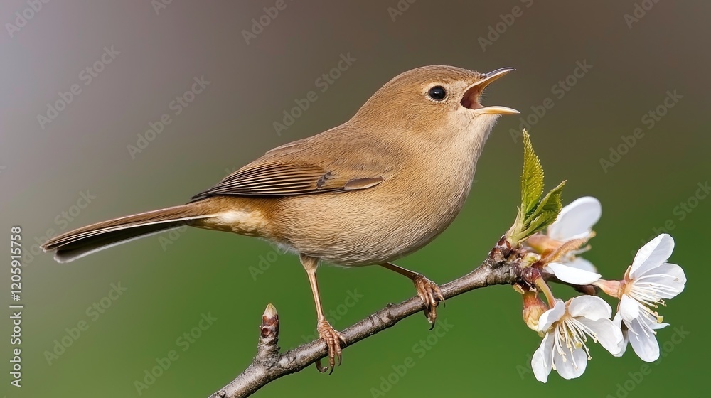 Singing bird on cherry blossom branch nature scene wildlife photography spring environment close-up viewpoint Singing bird on cherry blossom branch nature scene wildlife photography spring environment close-up viewpoint