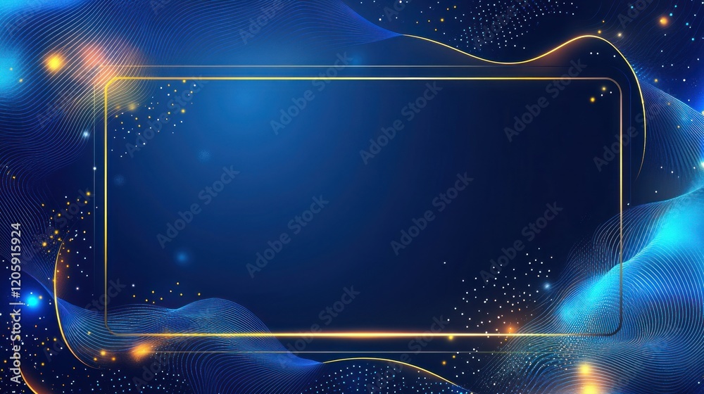 Obraz premium Abstract blue wave background with golden frame.