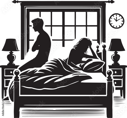 man and woman sleeping in a bad room silhouette victor design .