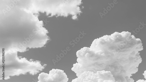 Sky with white clouds background. White Clouds from above. Top view from an airplane over white clouds. High in the Heavens.	