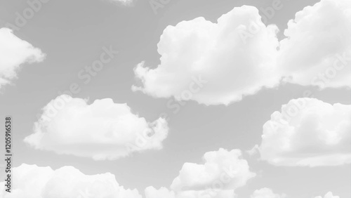Fluffy white clouds stretch across a seamless sky background. Background texture of fluffy white clouds. 