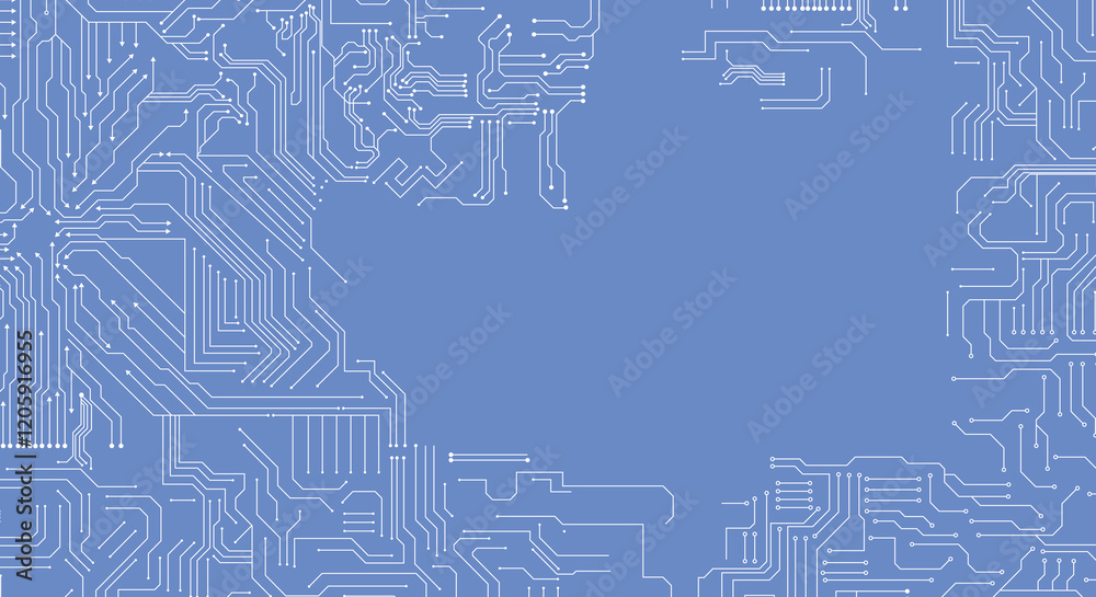 Obraz premium Abstract white circuit pattern on blue technology futuristic background.