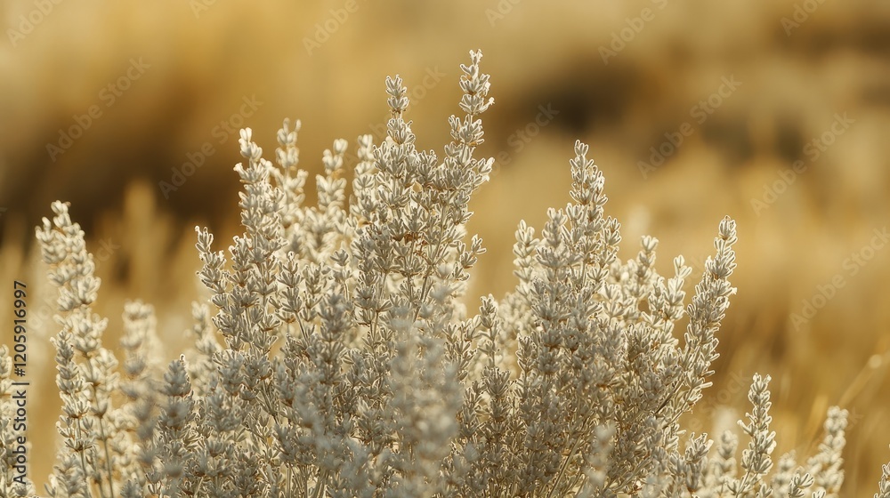 Silver Lavender Blooms Bask In Golden Sunlight Silver Lavender Blooms Bask In Golden Sunlight