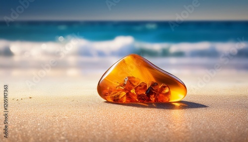 Obraz na płótnie Generated imagebeautiful amber on the beach ver 7 w salonie