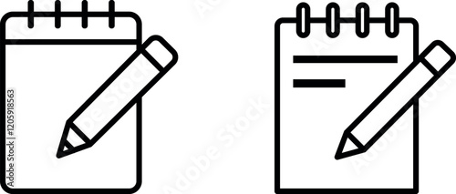 "Pencil with Notepad Vector Icon Set: Writing and Note-Taking Graphics"