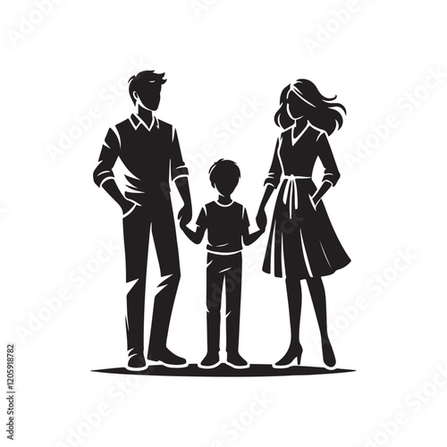 Black Color Family silhouette design Vector Illustration, Solid White Background (14).eps