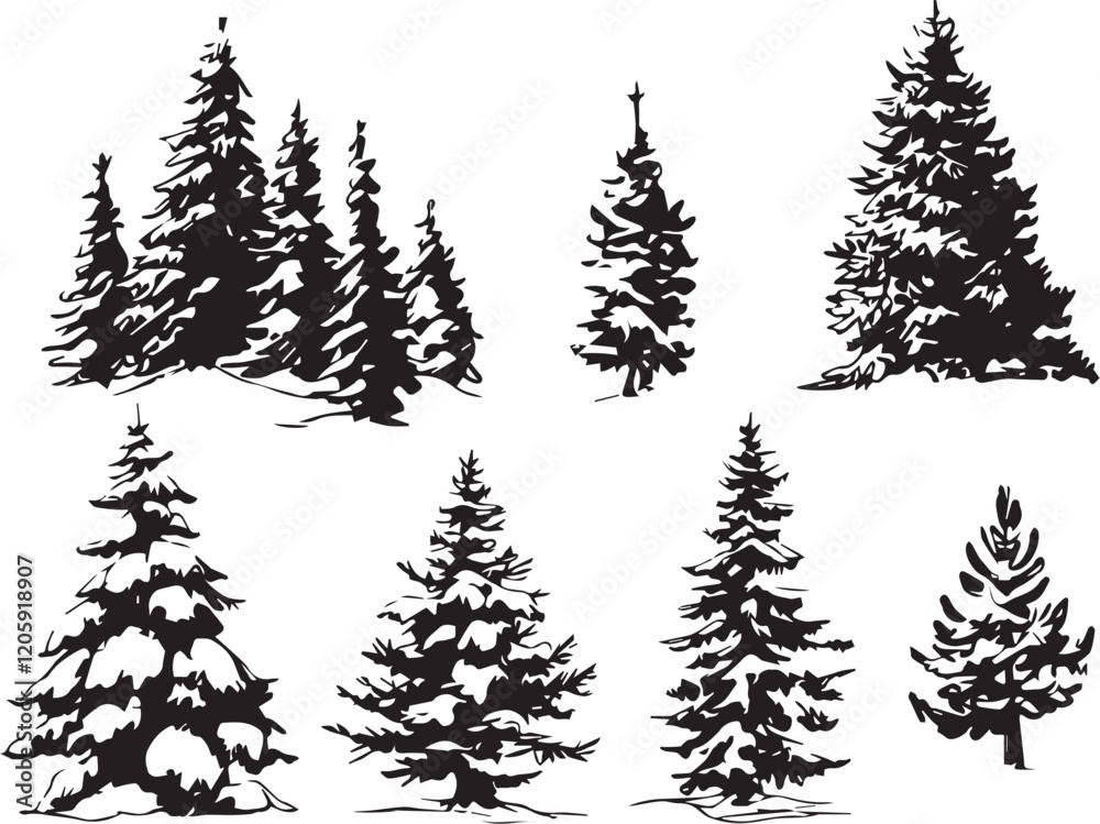 Obraz premium A set of tree silhouettes for flat design. Hand drawn vector illustration