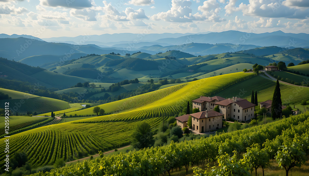 Obraz premium Scenic Tuscan Countryside with Rolling Hills and Vineyards