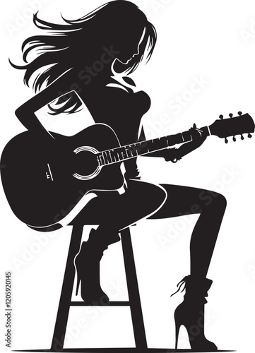 woman playing guitar silhouette victor design on isolated with the white background