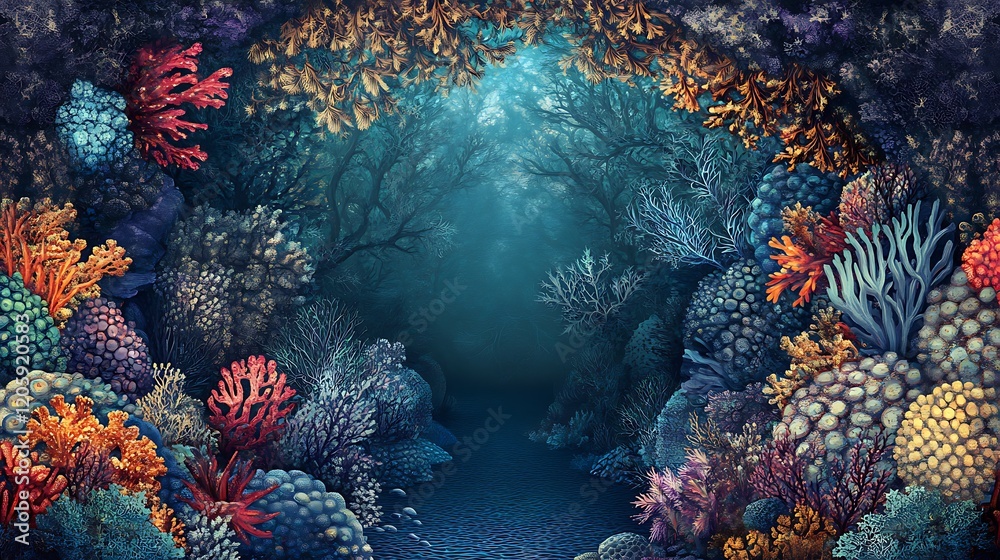 Obraz premium Underwater Forest of Colorful Corals and Seaweed