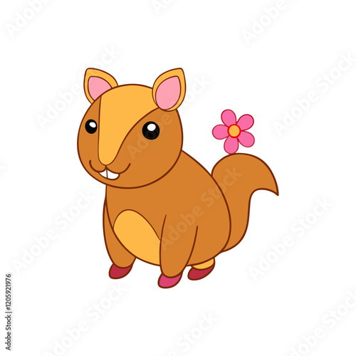 Squirrel With A Flower: An adorable cartoon squirrel, adorned with a charming pink flower, exuding warmth and joy, ready to bring cheer to your design needs.