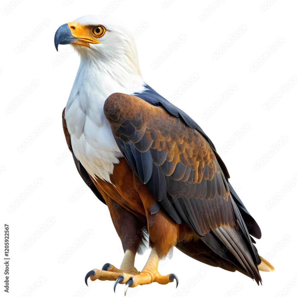 Obraz premium Majestic African Fish Eagle: Isolated on Pure White Background, Perfect for Wildlife Designs and 