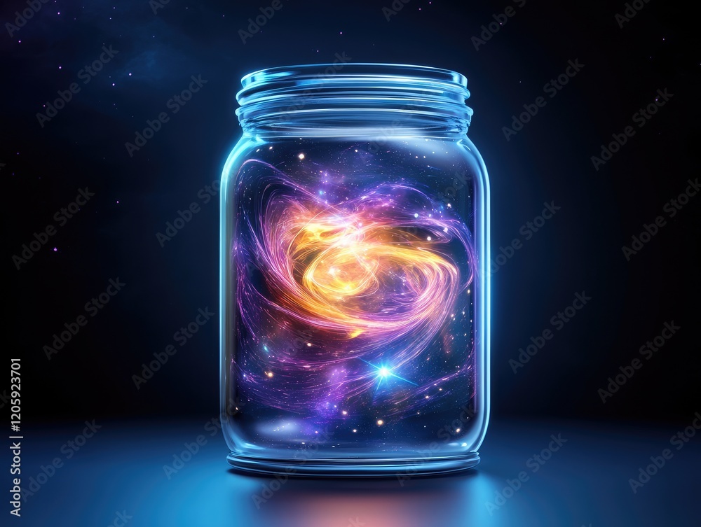 Captivating cosmic jar exploring the universe within a glass container digital art dark space surreal concept Captivating cosmic jar exploring the universe within a glass container digital art dark space surreal concept