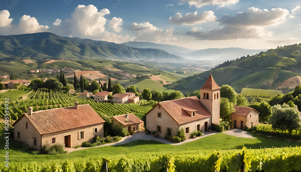 Scenic Tuscan Countryside with Rolling Hills and Vineyards Scenic Tuscan Countryside with Rolling Hills and Vineyards