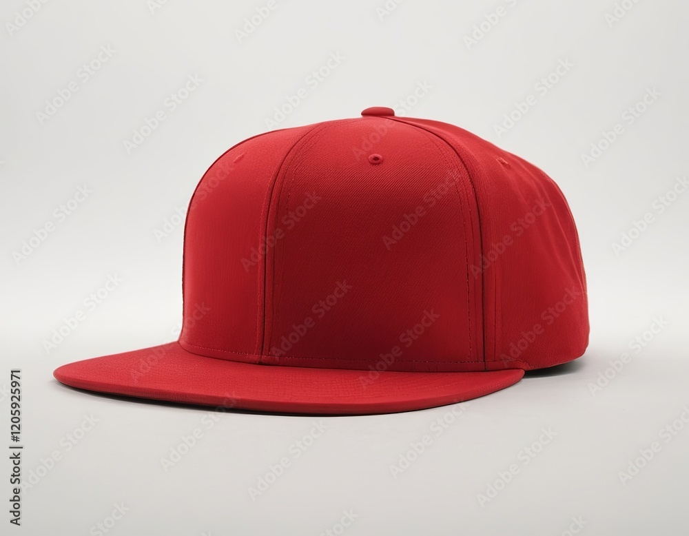 Fototapeta premium A vibrant red snapback cap on a plain background, showcasing its modern, stylish design.