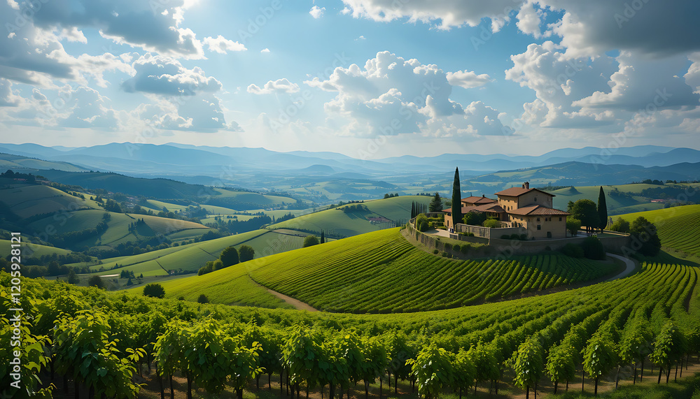 Obraz premium Scenic Tuscan Countryside with Rolling Hills and Vineyards
