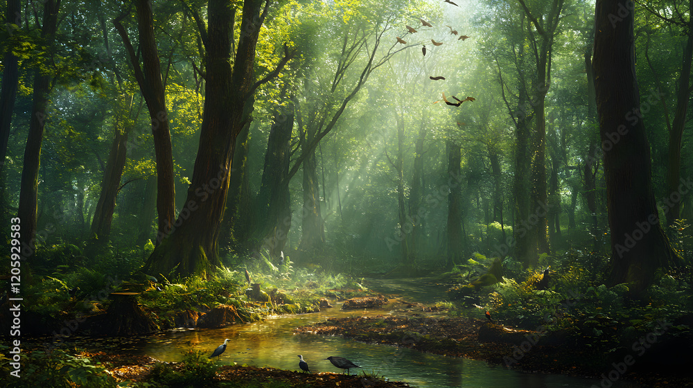 Mystical Forest Sanctuary: A Serene Woodland Scene Showcasing Tranquility and the Beauty of Nature's Wonders Mystical Forest Sanctuary: A Serene Woodland Scene Showcasing Tranquility and the Beauty of Nature's Wonders