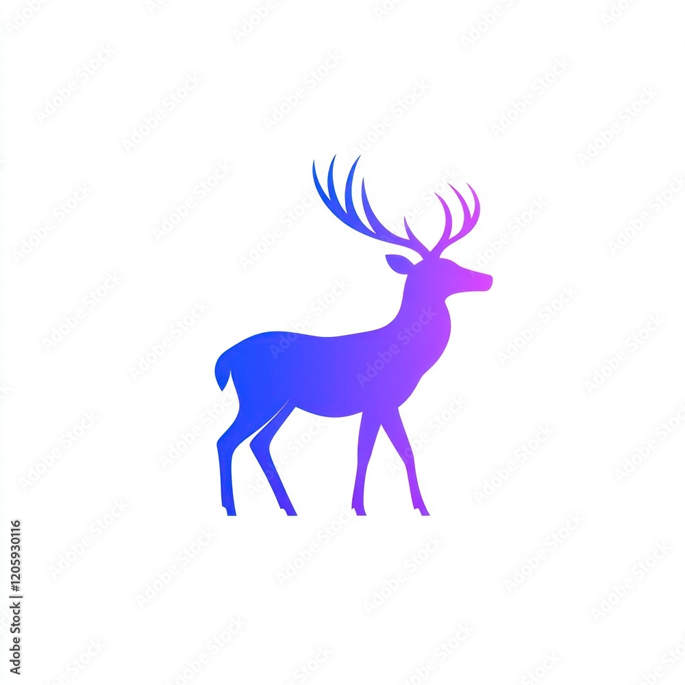 Fototapeta premium Purple deer silhouette, nature, wildlife, logo design, white background