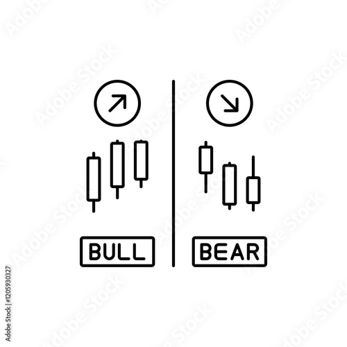 Outline Bull and Bear Icons symbolize bullish and bearish markets.