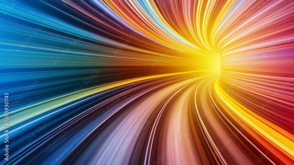 Obraz premium Abstract Colorful Light Tunnel with Radiant Swirls and Motion Blur Effect for Creative Design Projects