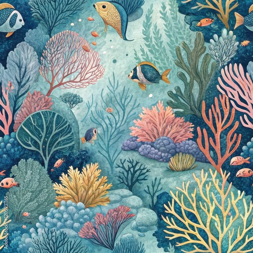 Vibrant Underwater Scene Colorful Coral Reef Tropical Fish and Aquatic Plants