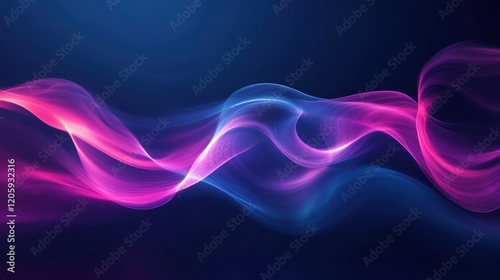 Naklejka premium Abstract glowing light trails creating flowing wave patterns on dark blue background