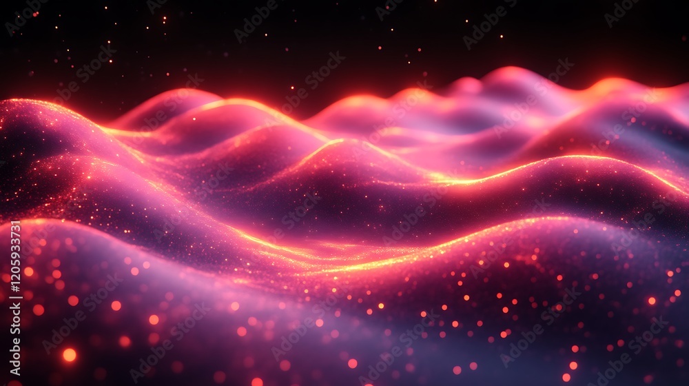 Fototapeta premium Glowing Red Glittering Waves Abstract Background
