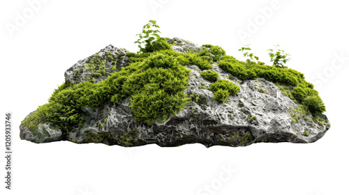 Rock covered with moss on transparent background