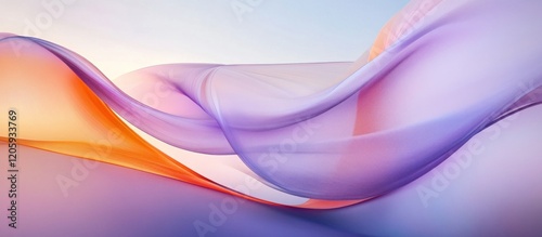Abstract modern backdrop with layers of curving lines in orange, purple and light blue