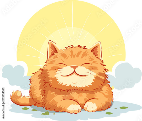 Cute funny ginger cat basking in the sun