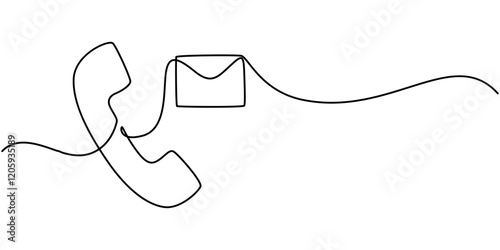 smartphone with email icon continuous one line drawing, Envelope and mobile phone line icon editable stroke, Continuous Line Drawing of Mobile Marketing Icon. Hand Drawn Symbol Vector Illustration.   