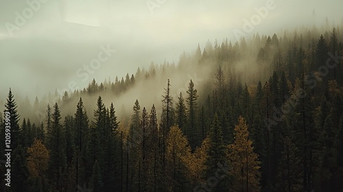 Misty Mountain Forest Trees Enveloped In Fog