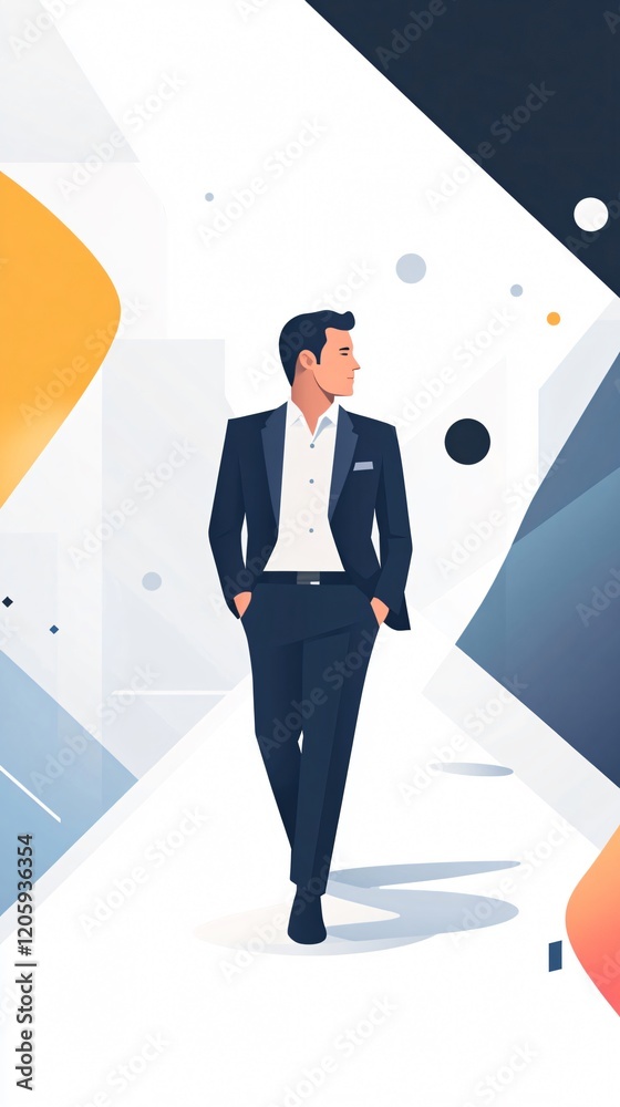 Obraz premium Confident Businessman Walking in Abstract City: A Modern Corporate Portrait