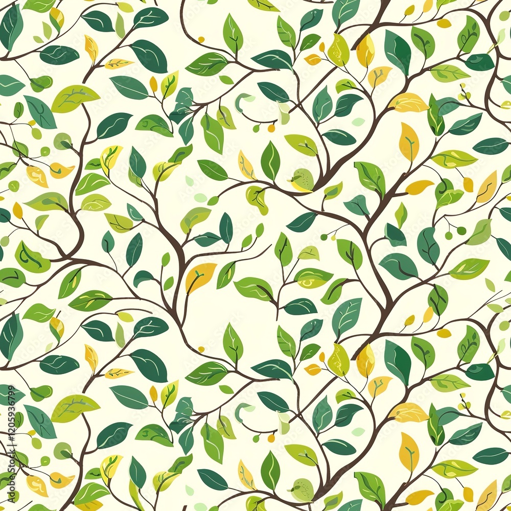 Elegant Green and Yellow Leaf Branches Seamless Pattern Design Botanical Nature Spring Summer Floral Background Texture Illustration for Textile Elegant Green and Yellow Leaf Branches Seamless Pattern Design Botanical Nature Spring Summer Floral Background Texture Illustration for Textile