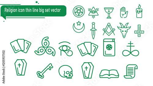 Religion icon thin line big set vector