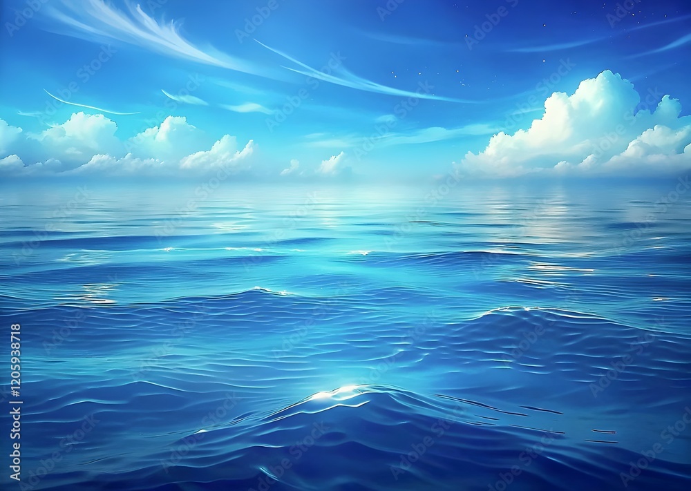 Serene Ocean Waves Reflections Bright Blue Sky Tranquil Nature Scenic Beauty Serene Ocean Waves Reflections Bright Blue Sky Tranquil Nature Scenic Beauty