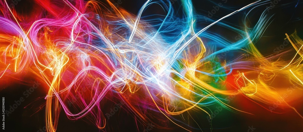Abstract Dynamic Light Patterns with Colorful Swirling Lines on Dark Background Abstract Dynamic Light Patterns with Colorful Swirling Lines on Dark Background