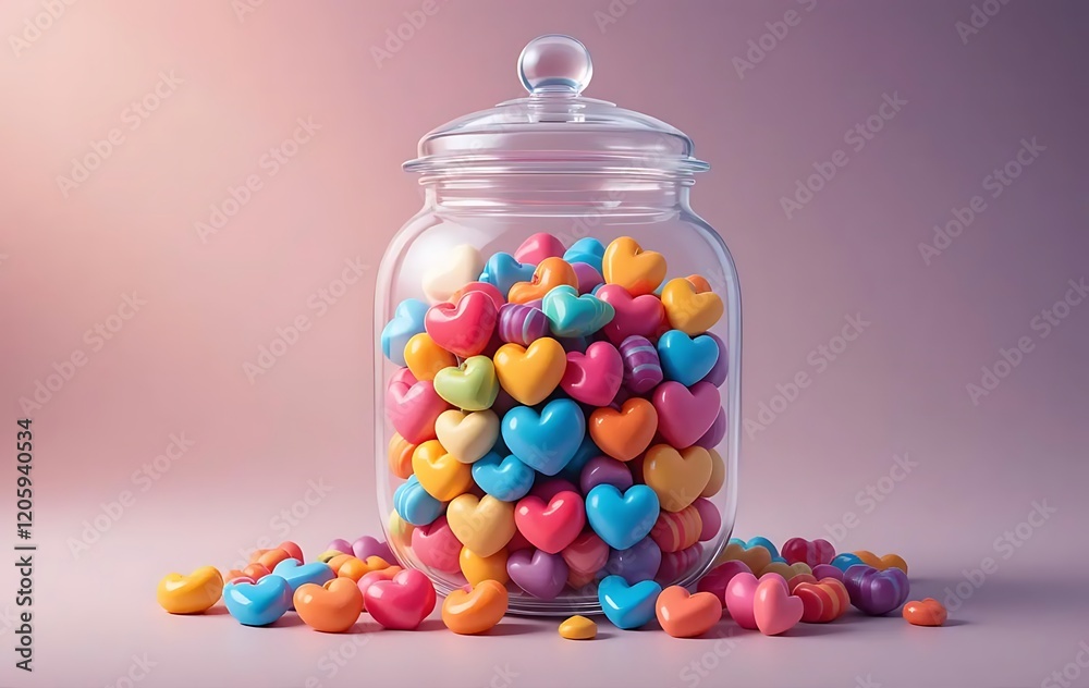 Transparent glass jar, colorful round candies, M&Ms, pastel background, studio lighting, high-resolution, product photography, vibrant colors, scattered sweets, clear lid, confectionery, Transparent glass jar, colorful round candies, M&Ms, pastel background, studio lighting, high-resolution, product photography, vibrant colors, scattered sweets, clear lid, confectionery,