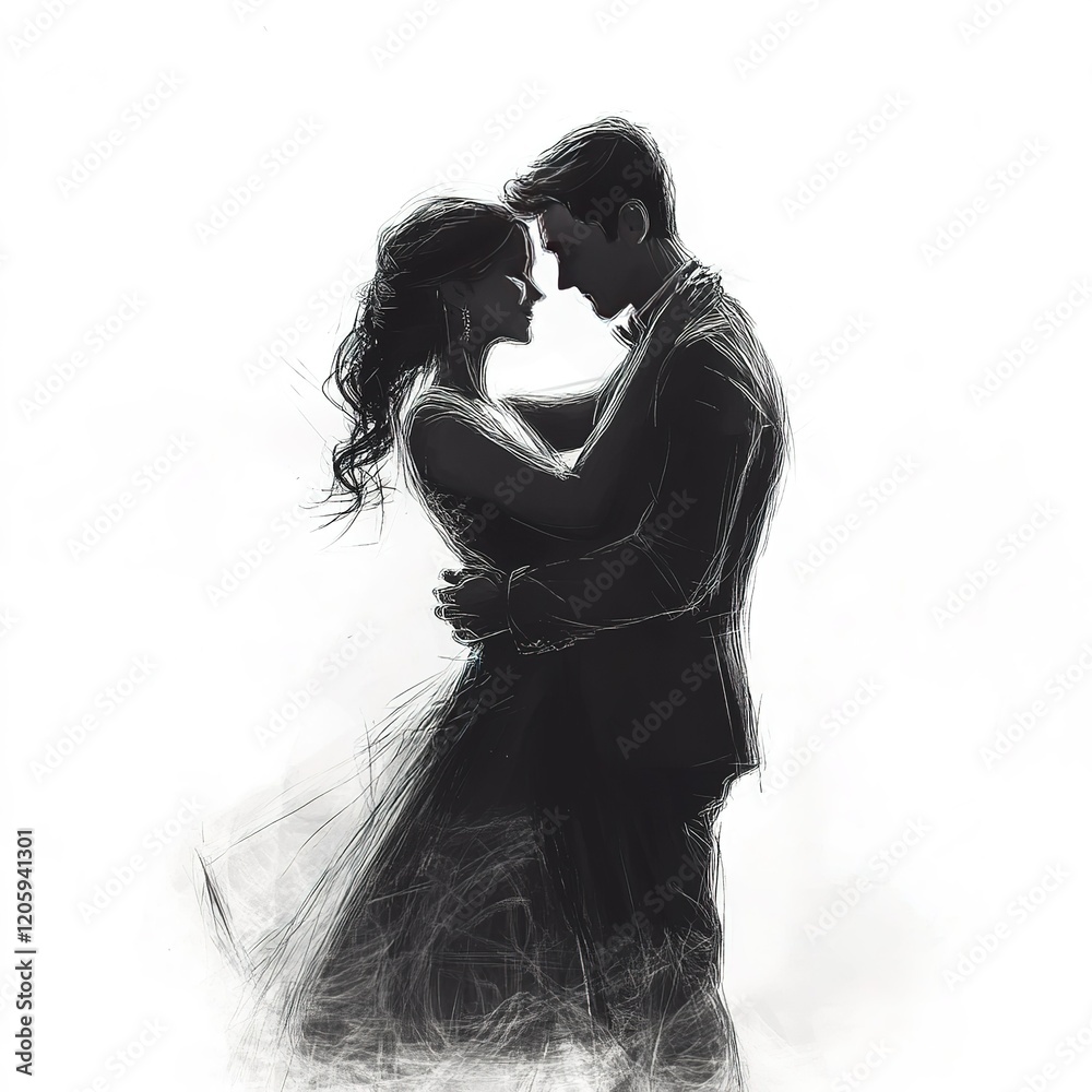 Fototapeta premium Couple is embracing each other in a black and white drawing