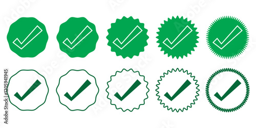 green check mark icon, check box icon set. circle and square. tick box symbol in green with correct, accept checkmark icons , check list circle frame - checkbox symbol vector sign