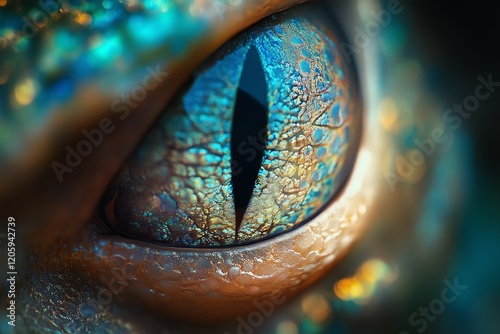 Extreme close-up of an alien reptilian eye with intricate details photo